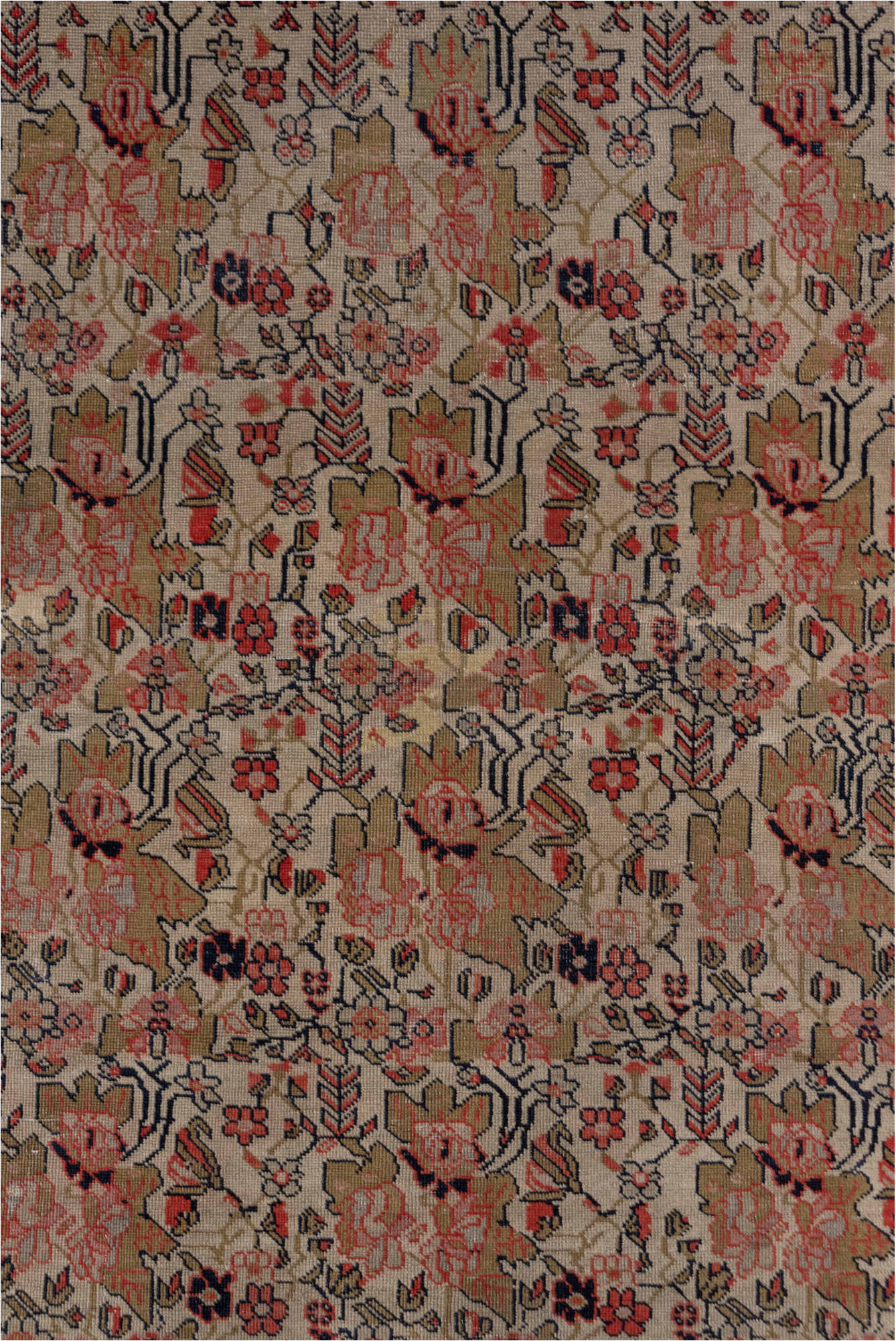 3' x 6' one-of-a-kind handmade vintage Far.Sarouk small size rug. Color palette: black, brown, gray, pink, red