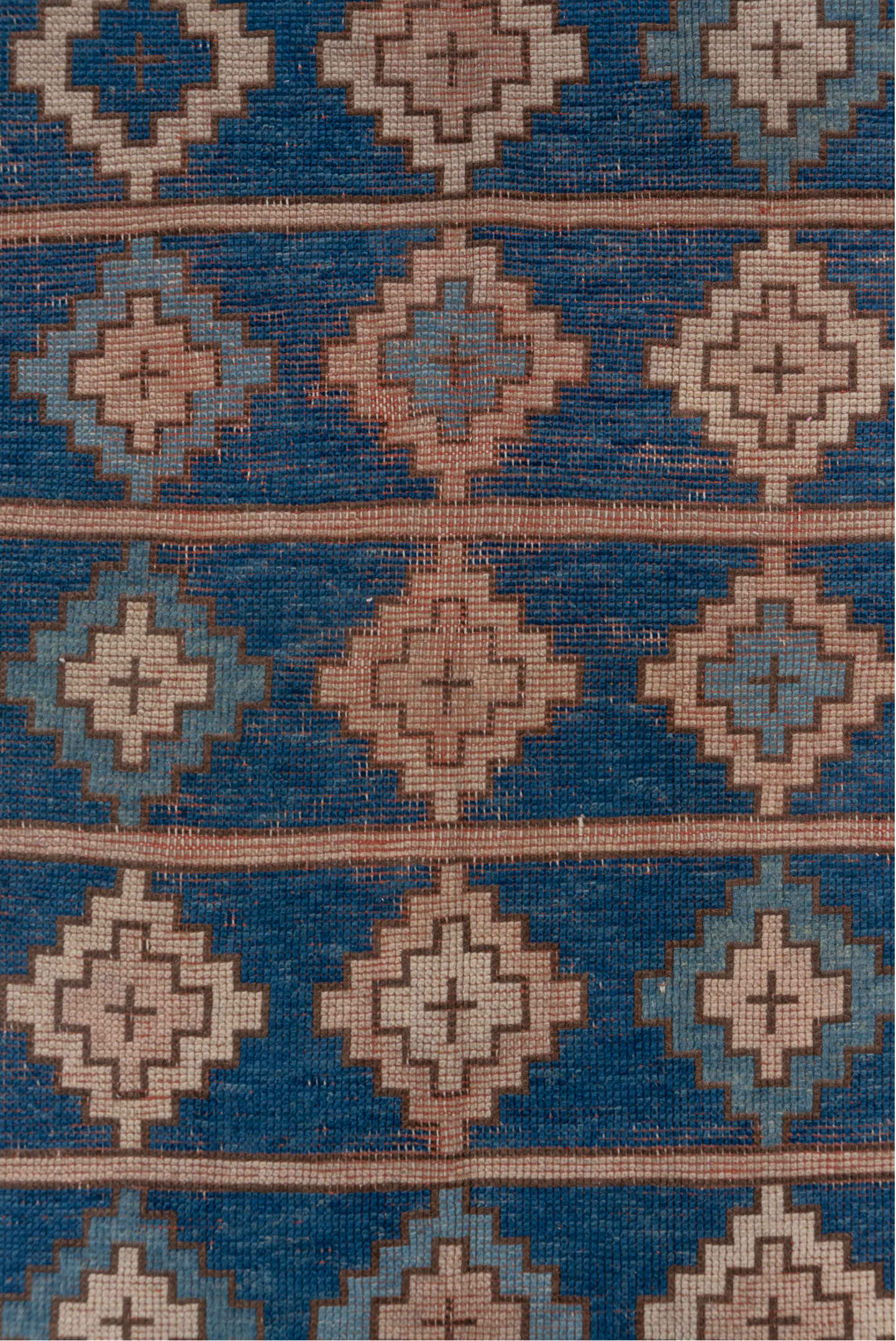 3' x 6' one-of-a-kind handmade vintage Oushak small size rug. Color palette: gray, pink, blue, off-white, brown, black