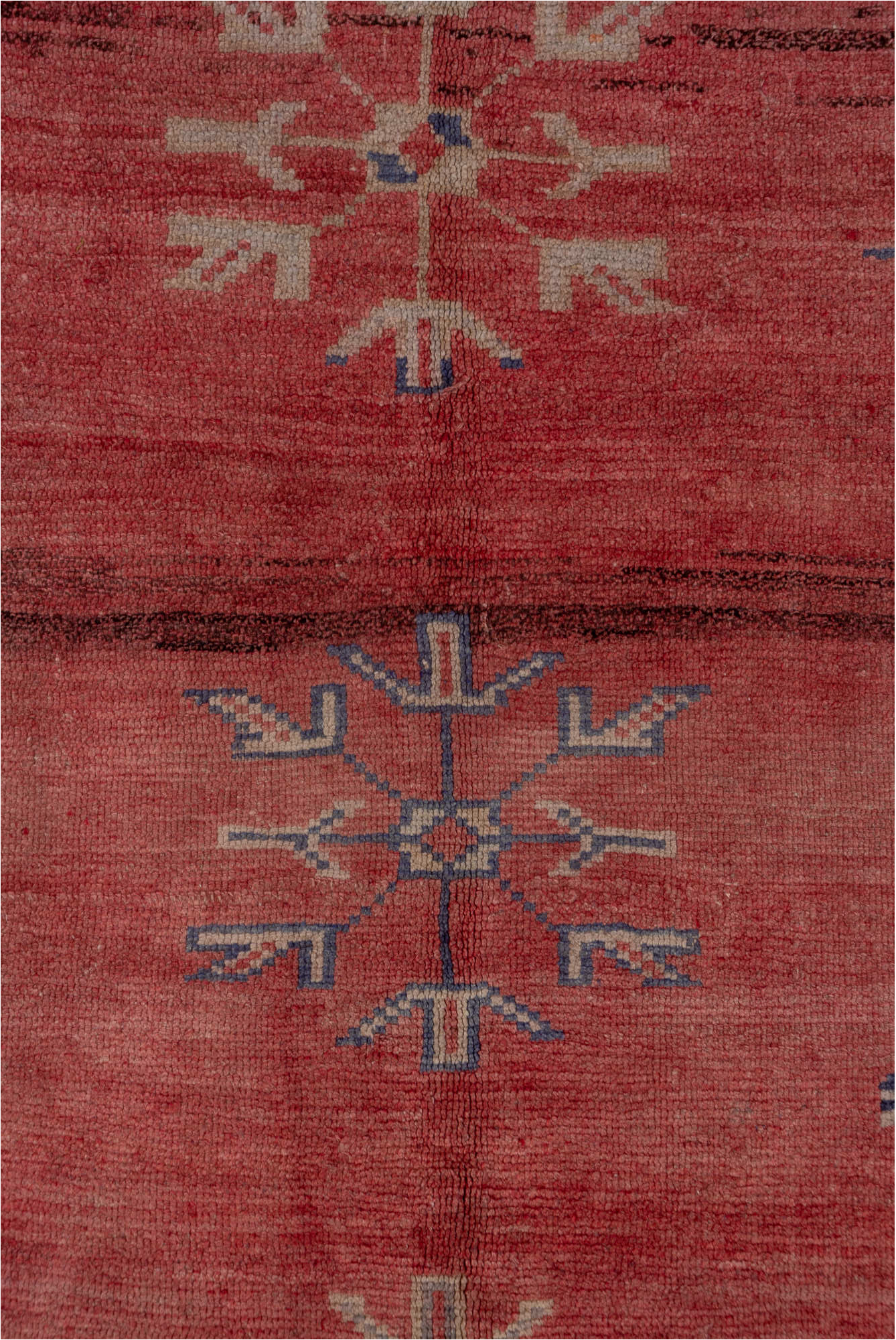 4' x 10' one-of-a-kind handmade vintage Oushak runner rug. Color palette: blue, brown, gray, pink, red