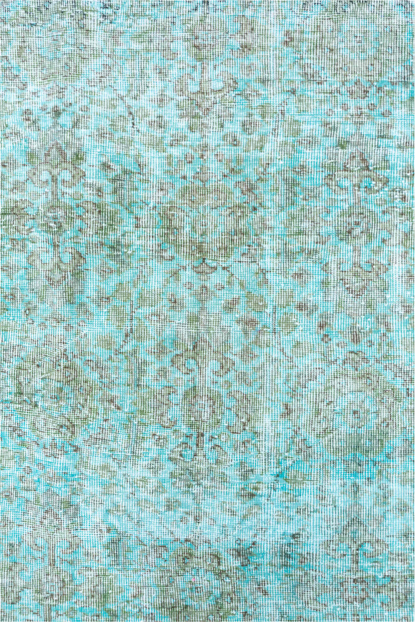 5' x 9' one-of-a-kind handmade vintage Overdyed medium size rug. Color palette: blue, gray, green, light blue, light gray