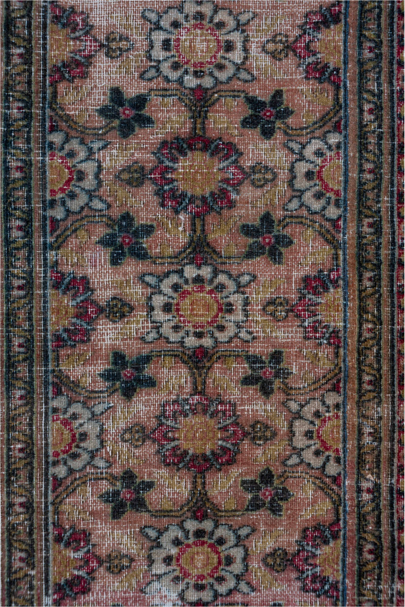 2' x 17' one-of-a-kind handmade vintage Khorassan runner rug. Color palette: black, blue, brown, charcoal, gray, off-white