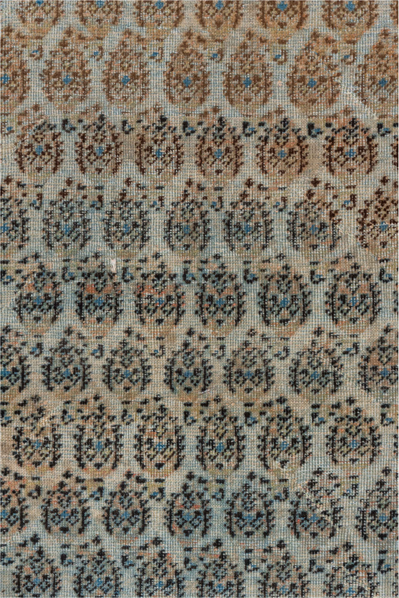 3' x 5' one-of-a-kind handmade vintage Sivas small size rug. Color palette: black, blue, brown, dim gray, gray, light gray