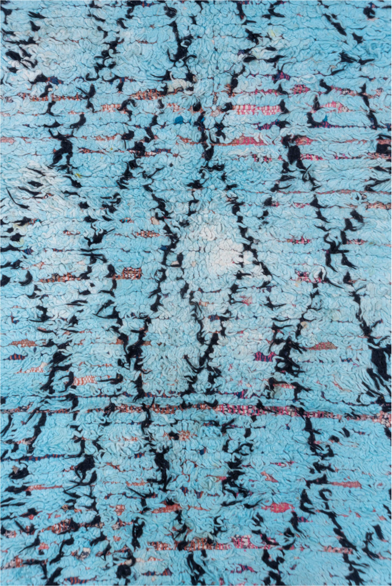 3' x 7' one-of-a-kind handmade vintage Rag Rug runner rug. Color palette: blue, gray, light blue, light gray