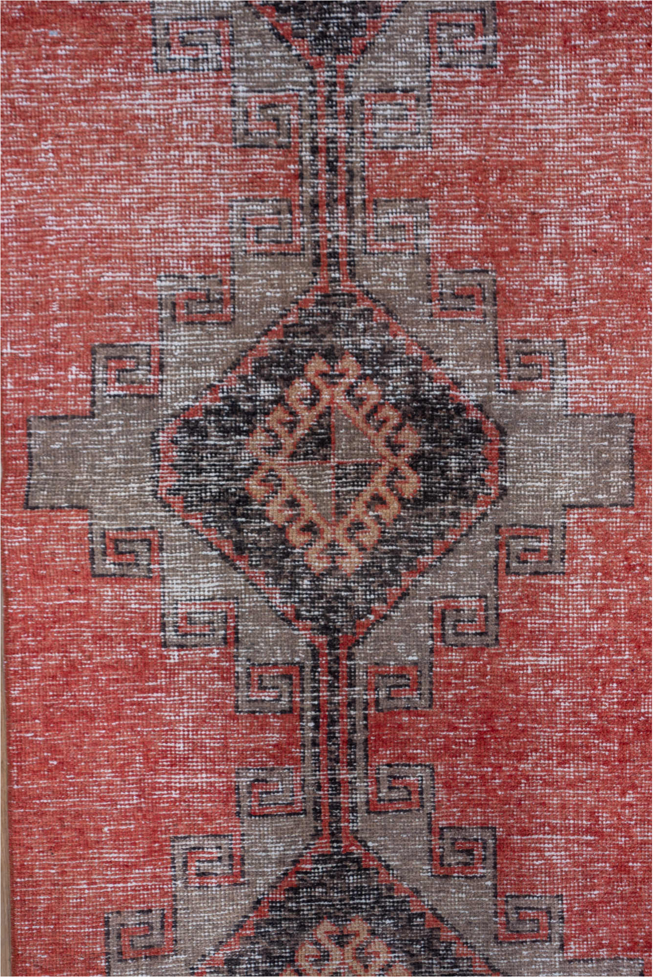 3' x 13' one-of-a-kind handmade vintage Oushak runner rug. Color palette: brown, gray, pink, red, redwood