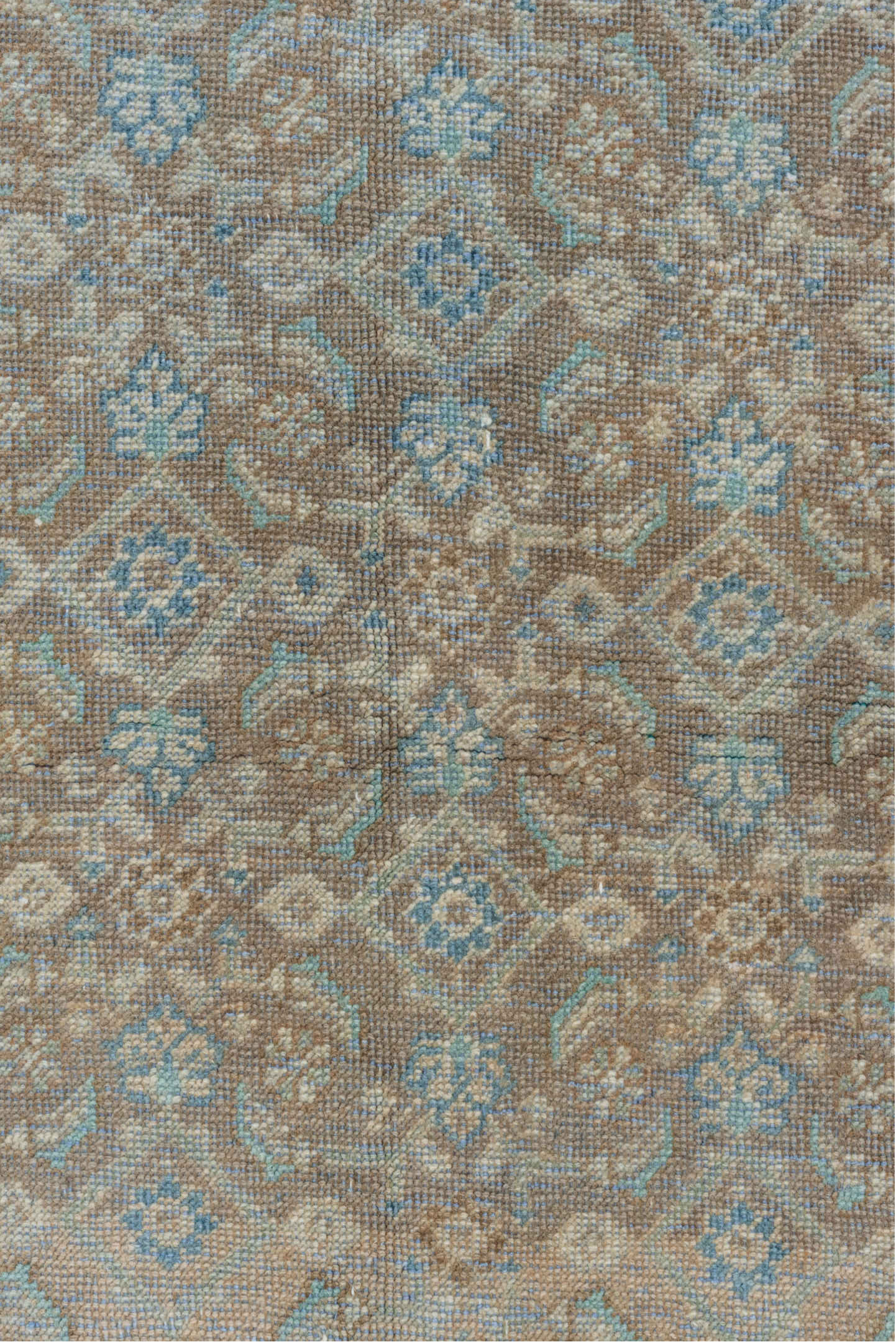 3' x 10' one-of-a-kind handmade vintage Mahal runner rug. Color palette: gray, light gray, off-white, light blue, dark gray