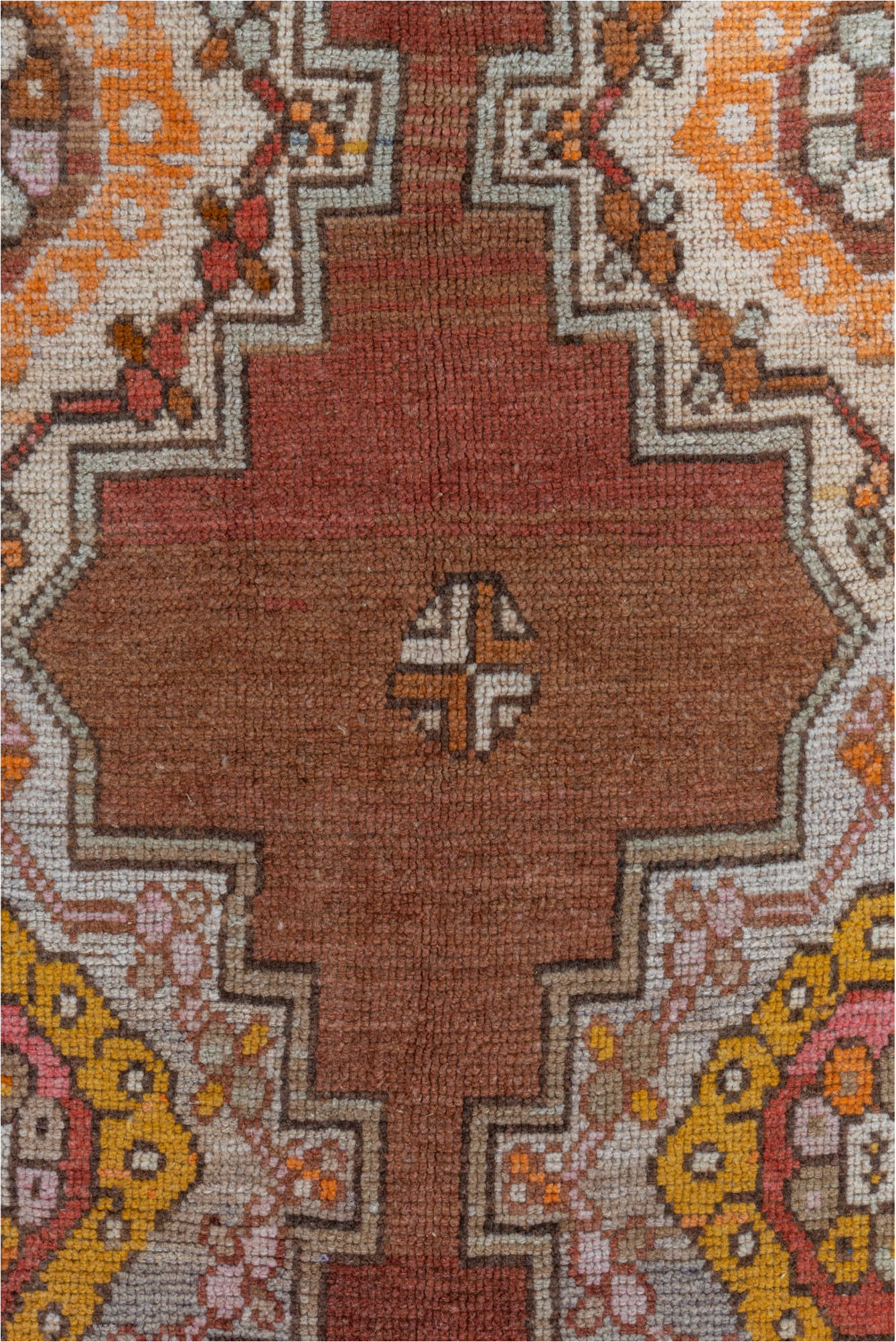 5' x 12' one-of-a-kind handmade vintage Kars runner rug. Color palette: brown, gray, pink