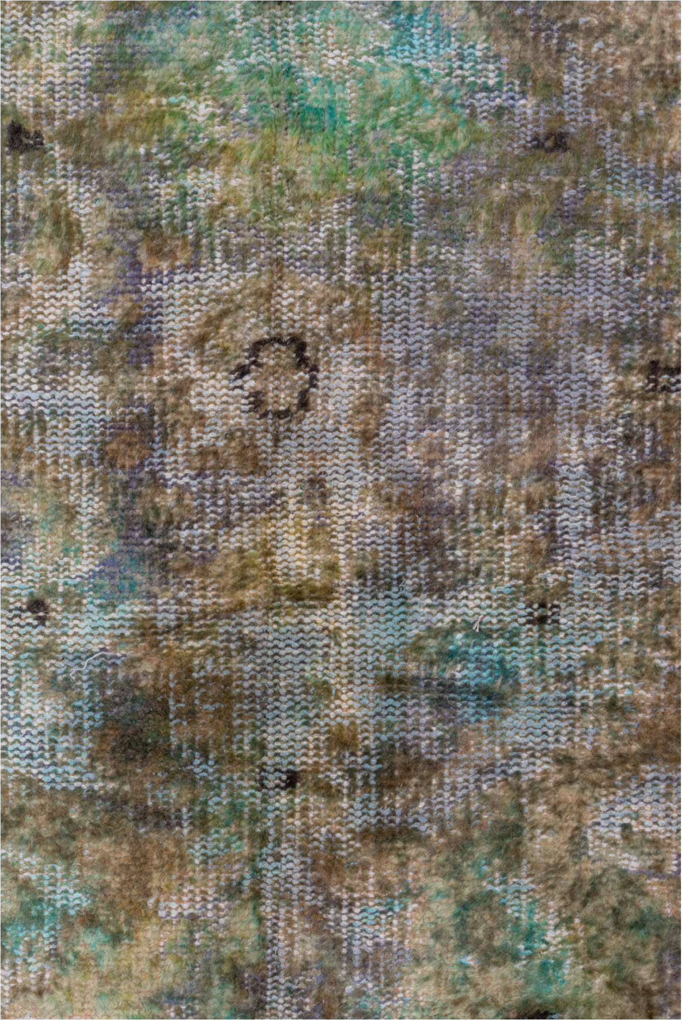 5' x 9' one-of-a-kind handmade vintage Overdyed medium size rug. Color palette: brown, gray, light gray, off-white, silver