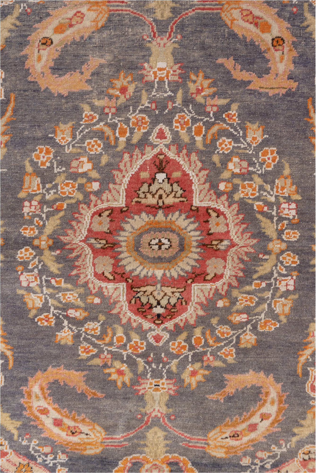 4' x 6' one-of-a-kind handmade vintage Kaisary small size rug. Color palette: brown, gray, light gray, off-white, pink, red