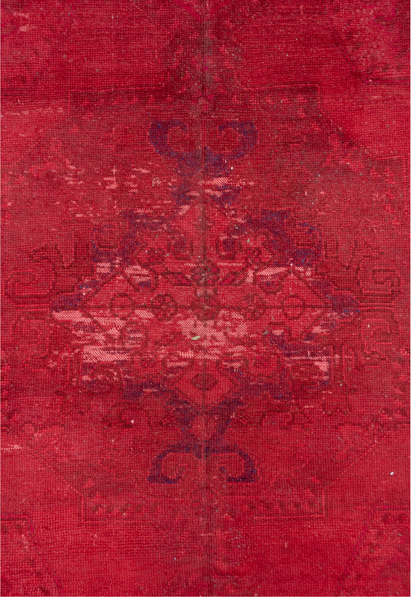 8' x 9' one-of-a-kind handmade vintage Overdyed rug. Color palette: brown, burgundy, indian red, light coral, light gray