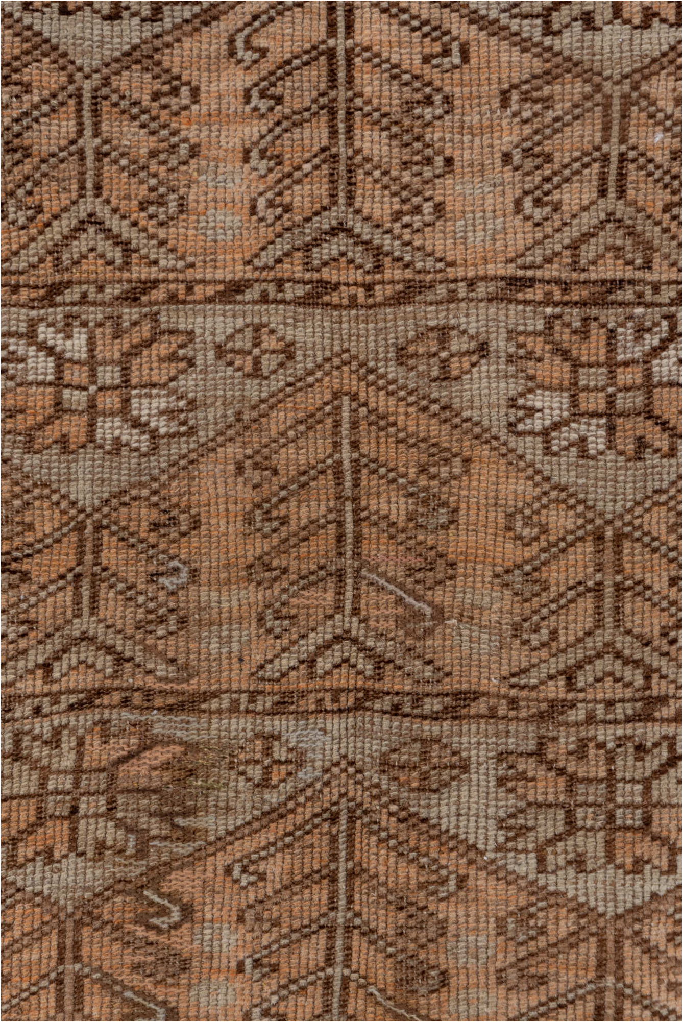 3' x 4' one-of-a-kind handmade vintage Oushak small size rug. Color palette: brown, gray, light gray, off-white, pink