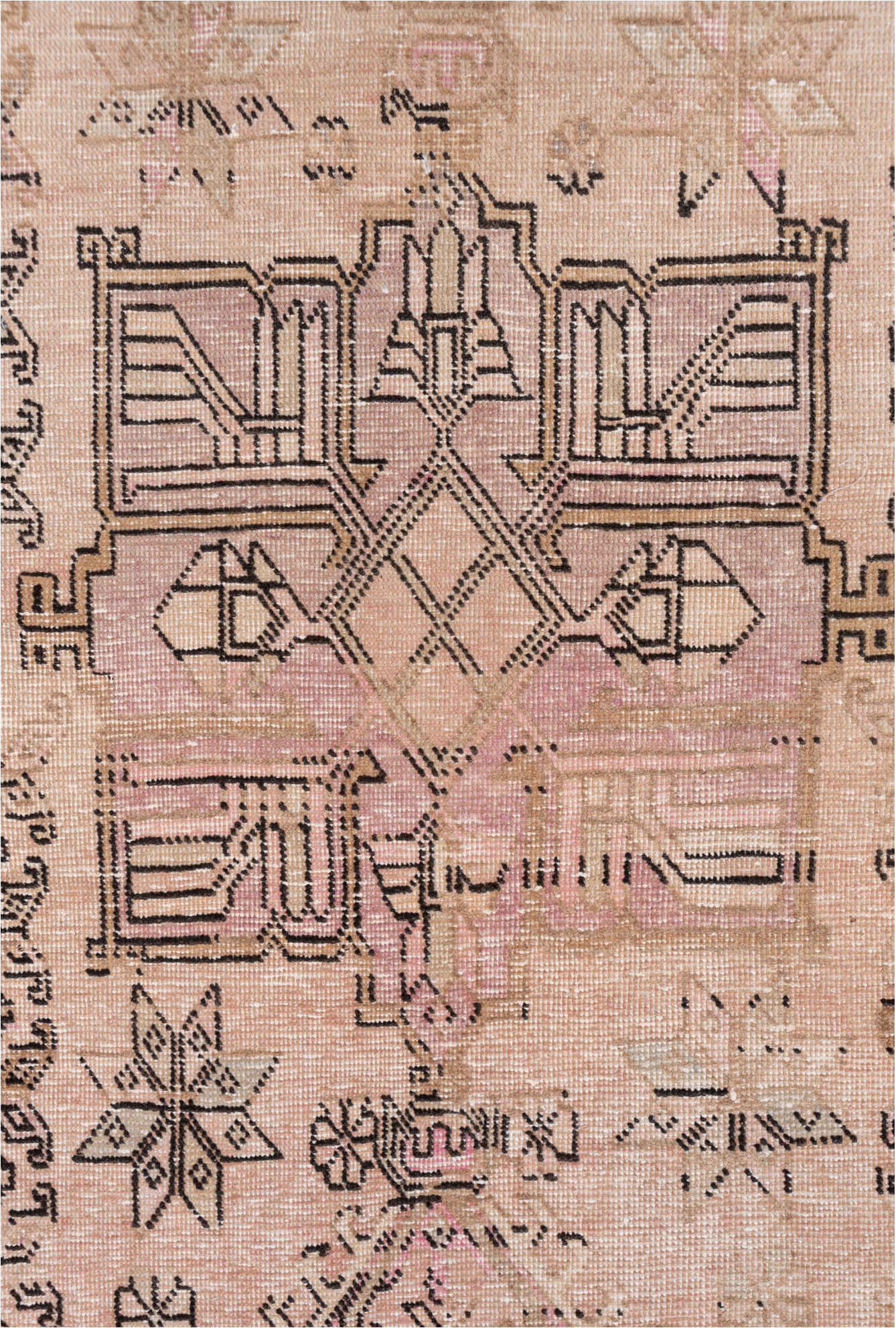 3' x 12' one-of-a-kind handmade vintage Heriz runner rug. Color palette: brown, gray, light gray, off-white, pink, snow