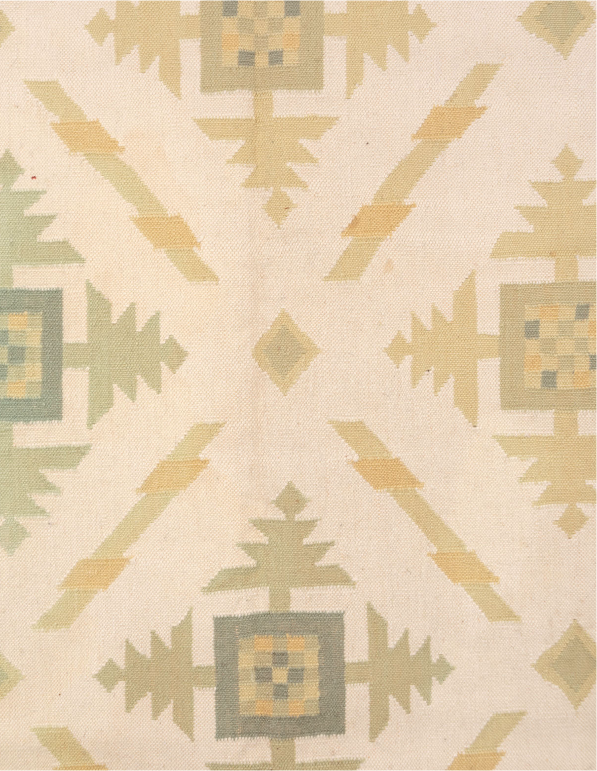 6' x 9' one-of-a-kind handmade vintage Dhurrie medium size rug. Color palette: brown, gray, light gray, off-white, orange