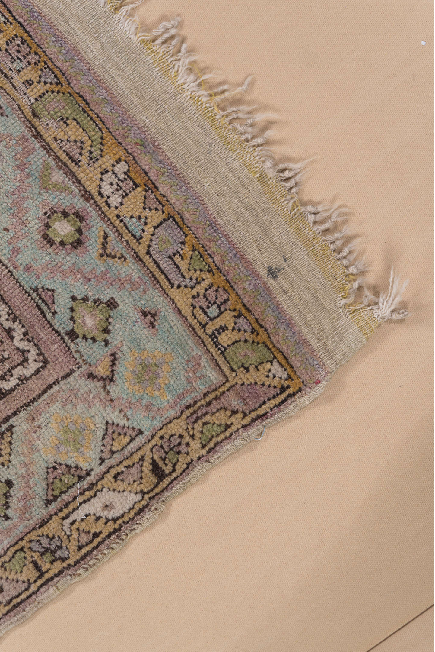 3' x 4' one-of-a-kind handmade vintage Mujjur small size rug. Color palette: light gray, gray, off-white, brown