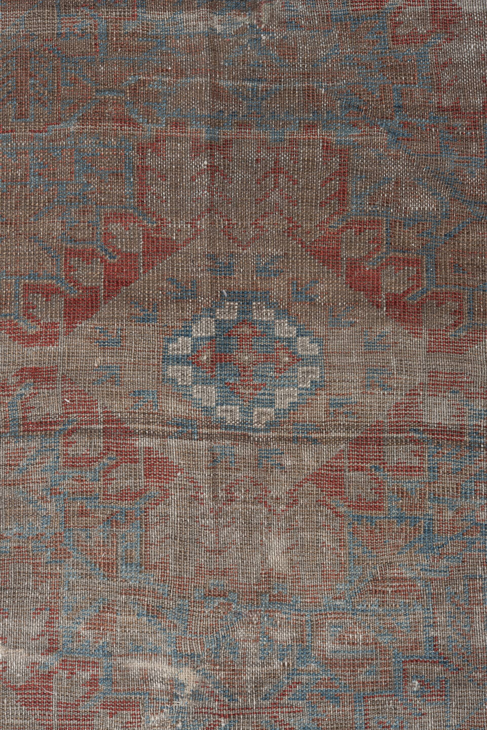 5' x 10' one-of-a-kind handmade vintage Belouch medium size rug. Color palette: gray, pink, light gray, brown, off-white