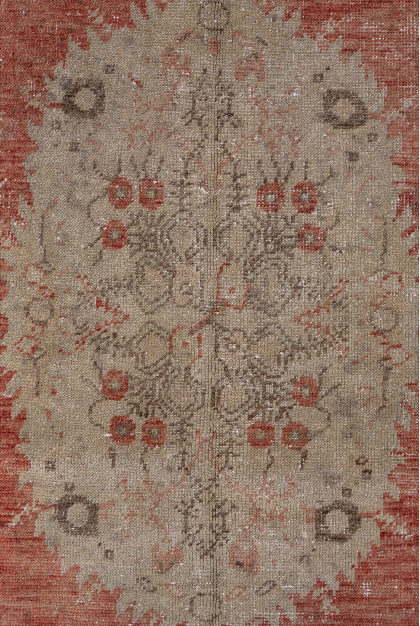 3' x 6' one-of-a-kind handmade vintage Oushak small size rug. Color palette: gainsboro, gray, light gray, off-white, pink
