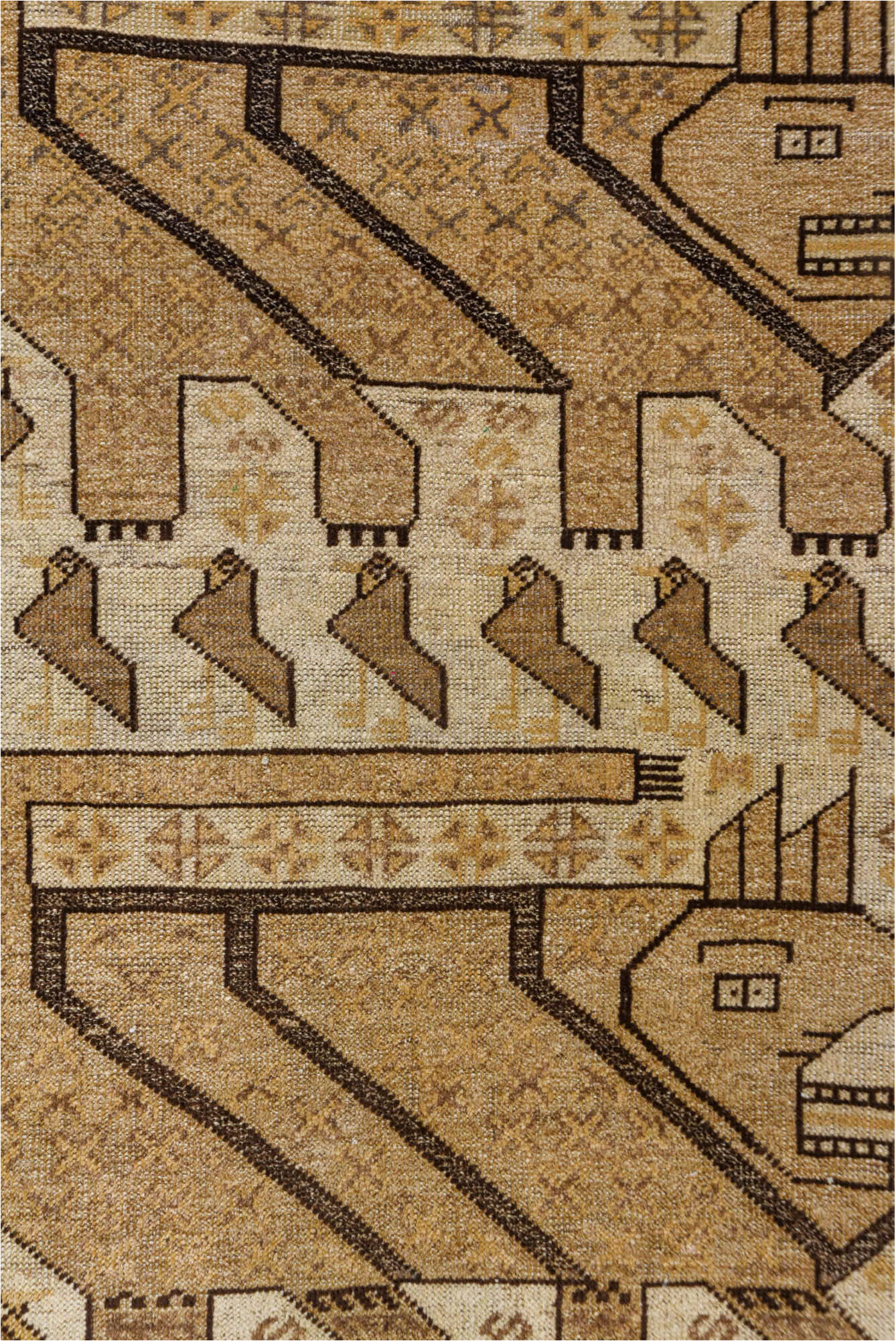 3' x 4' one-of-a-kind handmade vintage Belouch small size rug. Color palette: brown, gray, light gray, off-white