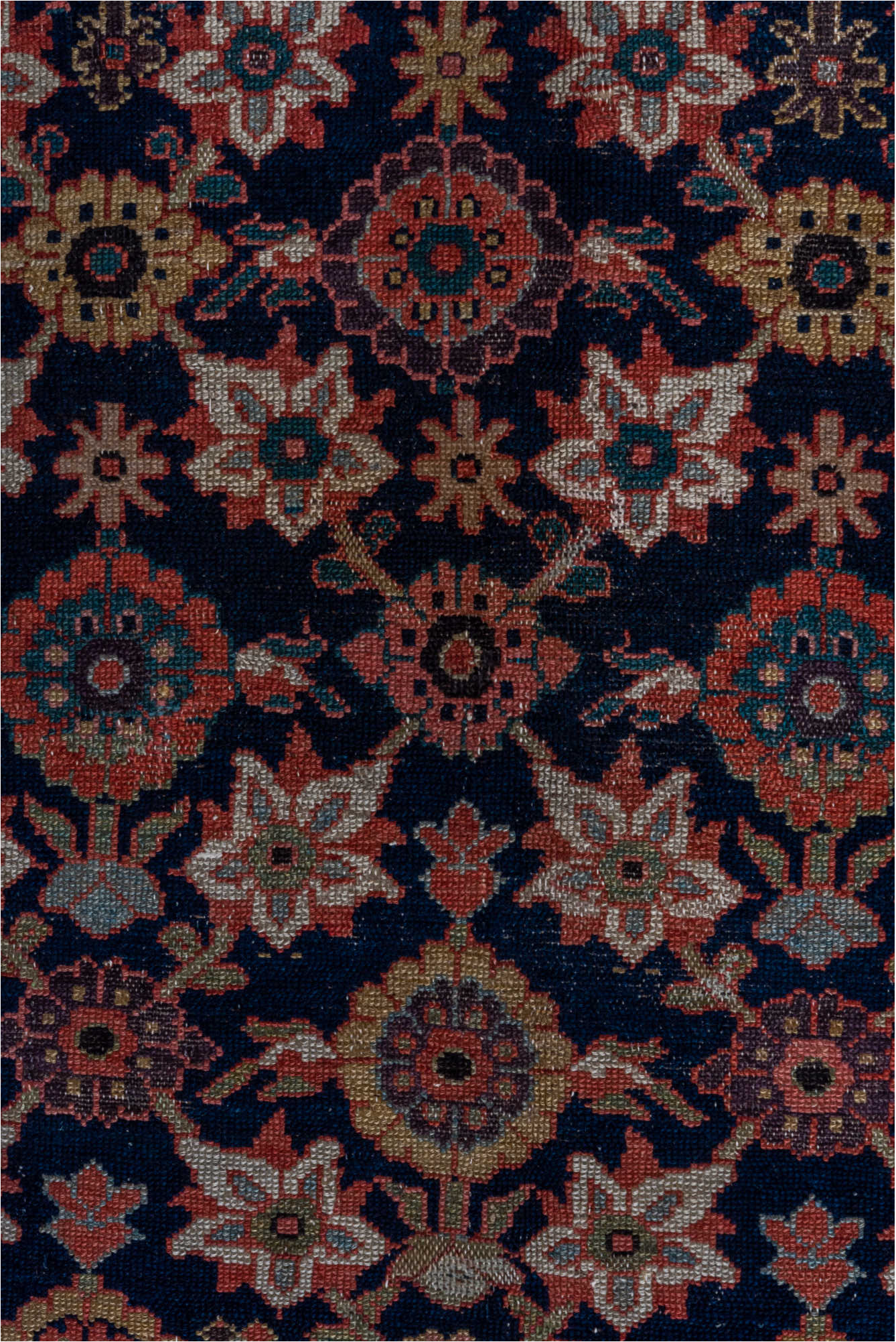 5' x 12' one-of-a-kind handmade vintage Malayer rug. Color palette: black, brown, gray, pink, red