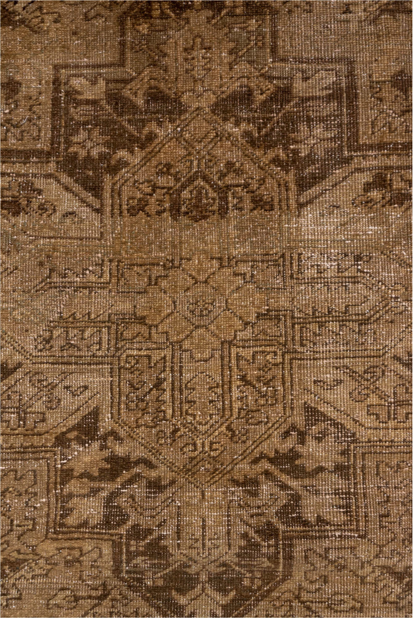 7' x 9' one-of-a-kind handmade vintage Heriz rug. Color palette: brown, light gray, gray, off-white, orange, pink, black