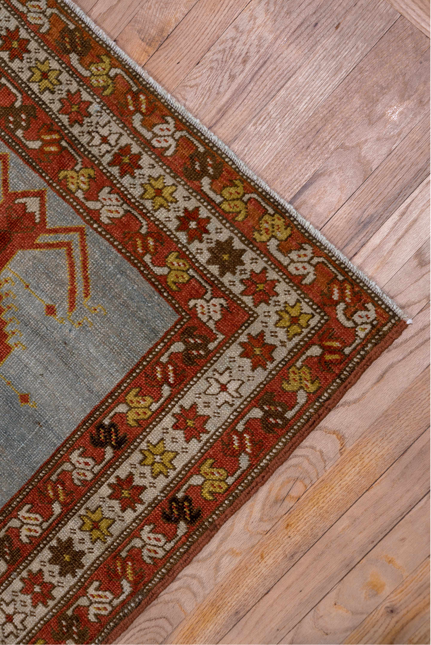 3' x 14' one-of-a-kind handmade vintage Heriz runner rug. Color palette: brown, dim gray, gray