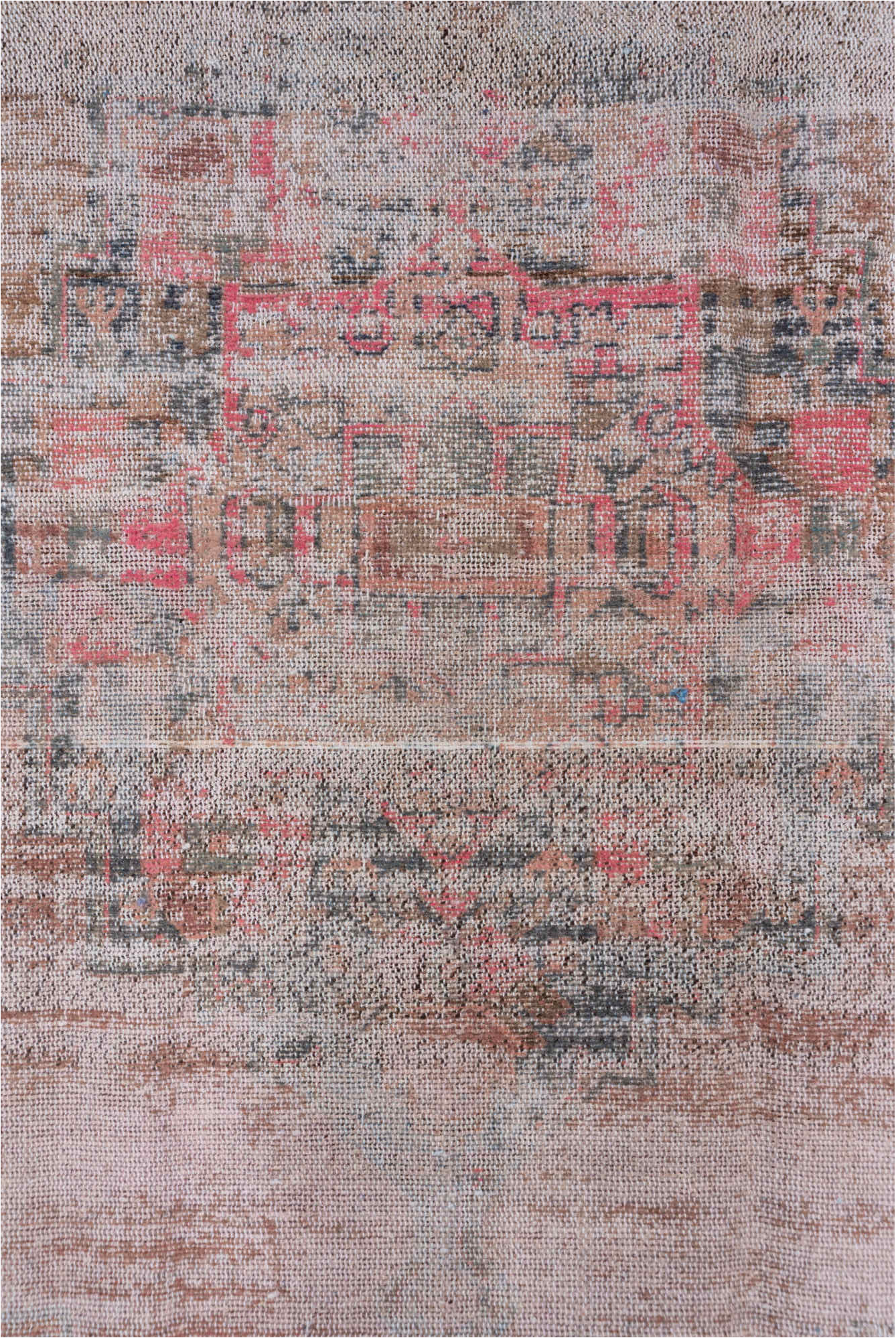 4' x 8' one-of-a-kind handmade vintage Overdyed rug. Color palette: gainsboro, gray, light gray, off-white, pink, rosy brown