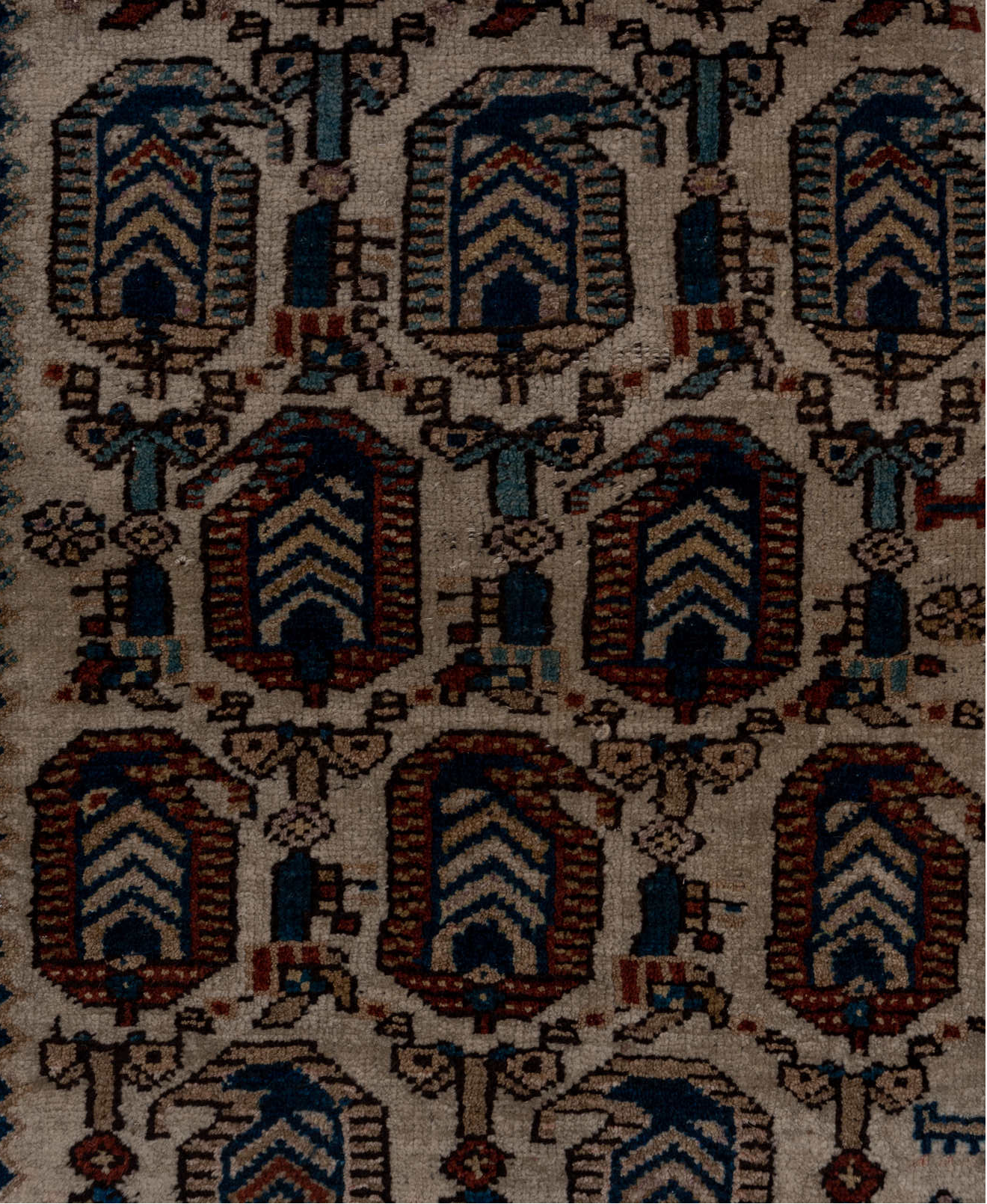 3' x 9' one-of-a-kind handmade vintage NW Persian runner rug. Color palette: black, blue, brown, charcoal, gray