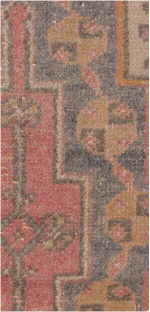 4' x 7' one-of-a-kind handmade vintage Oushak rug. Color palette: brown, gray, light gray, off-white, orange, pink