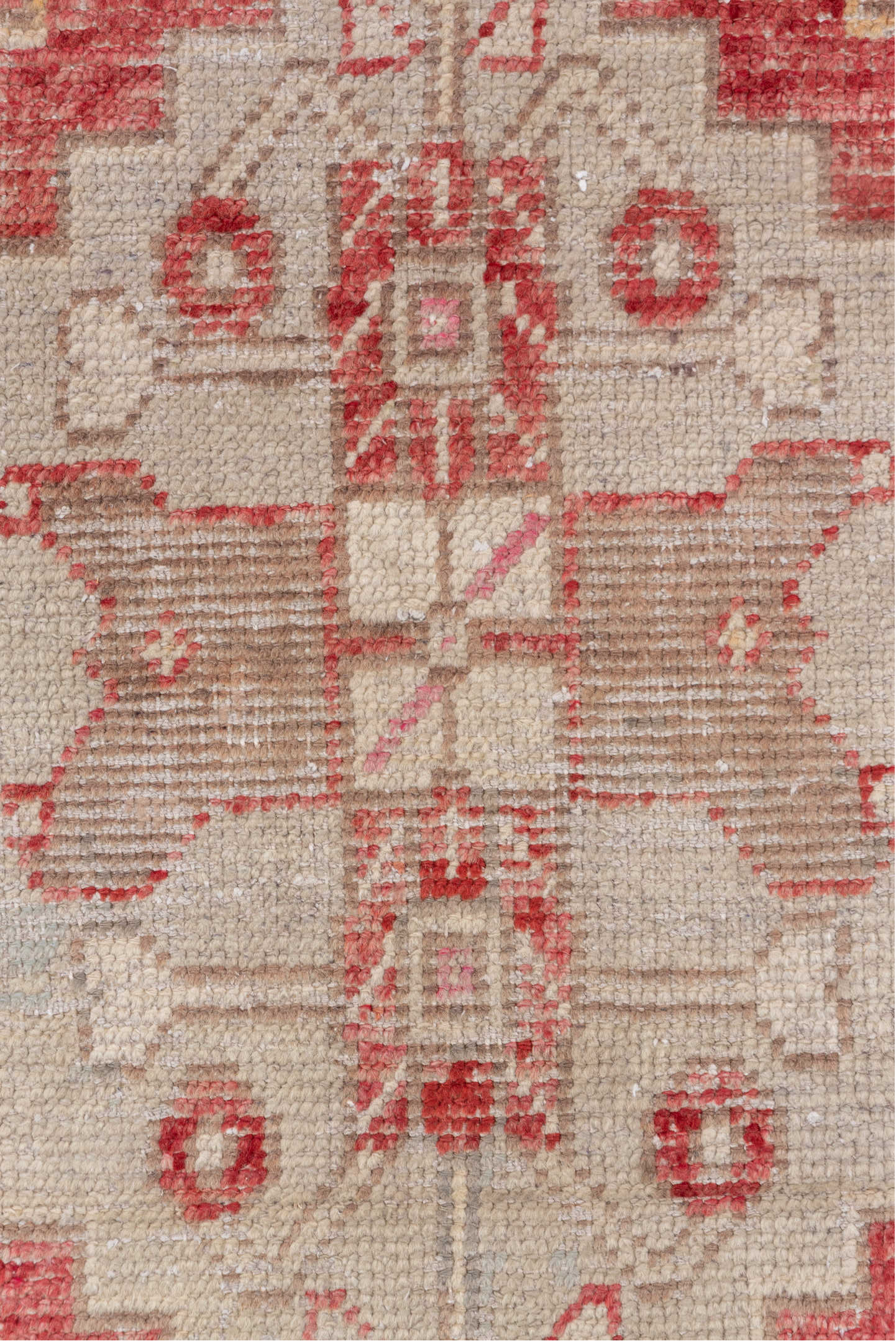 2' x 4' one-of-a-kind handmade vintage Oushak small size rug. Color palette: pink, gray, light gray, off-white, brown, white