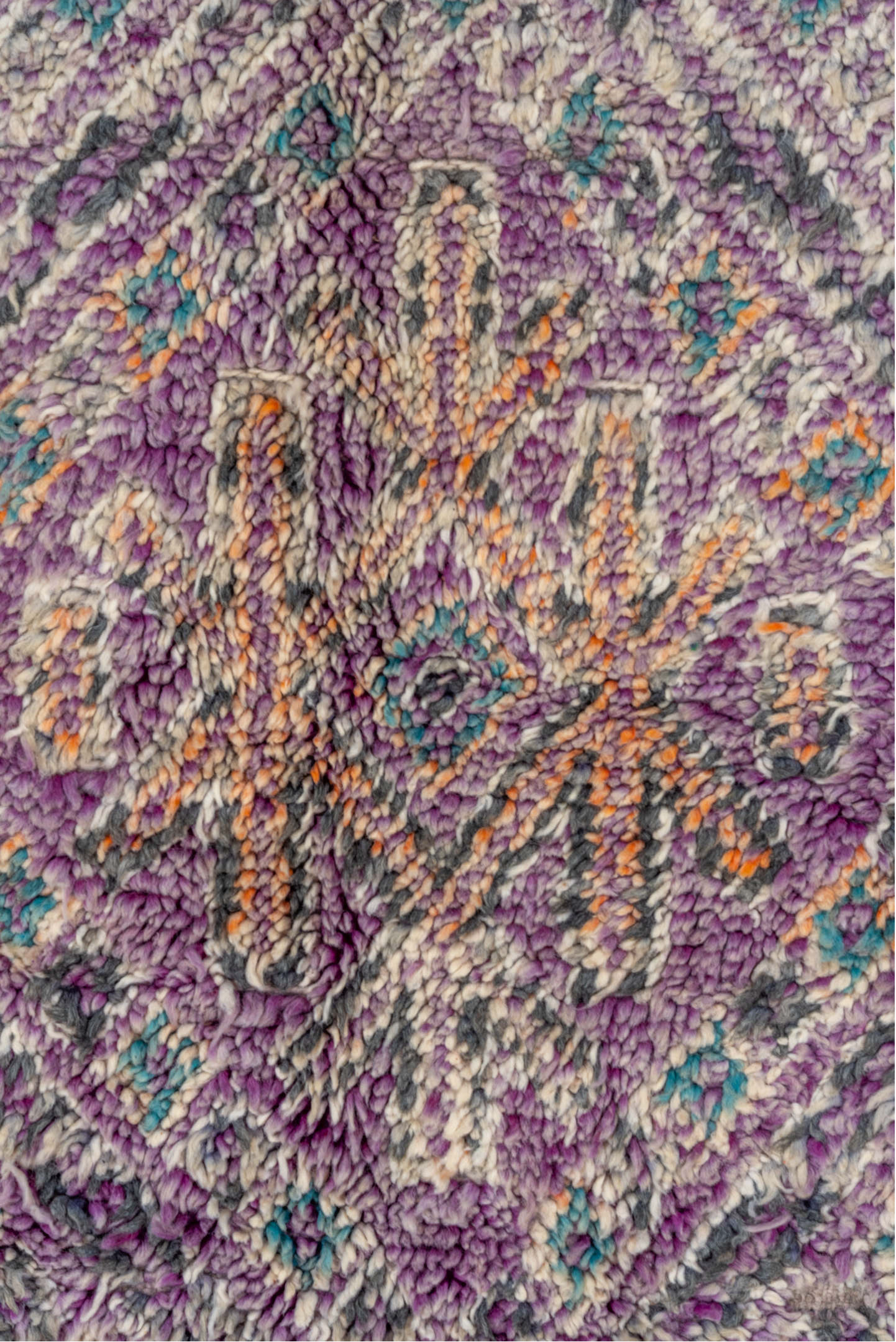 6' x 9' one-of-a-kind handmade vintage Moroccan medium size rug. Color palette: gray, brown, light gray, off-white, pink