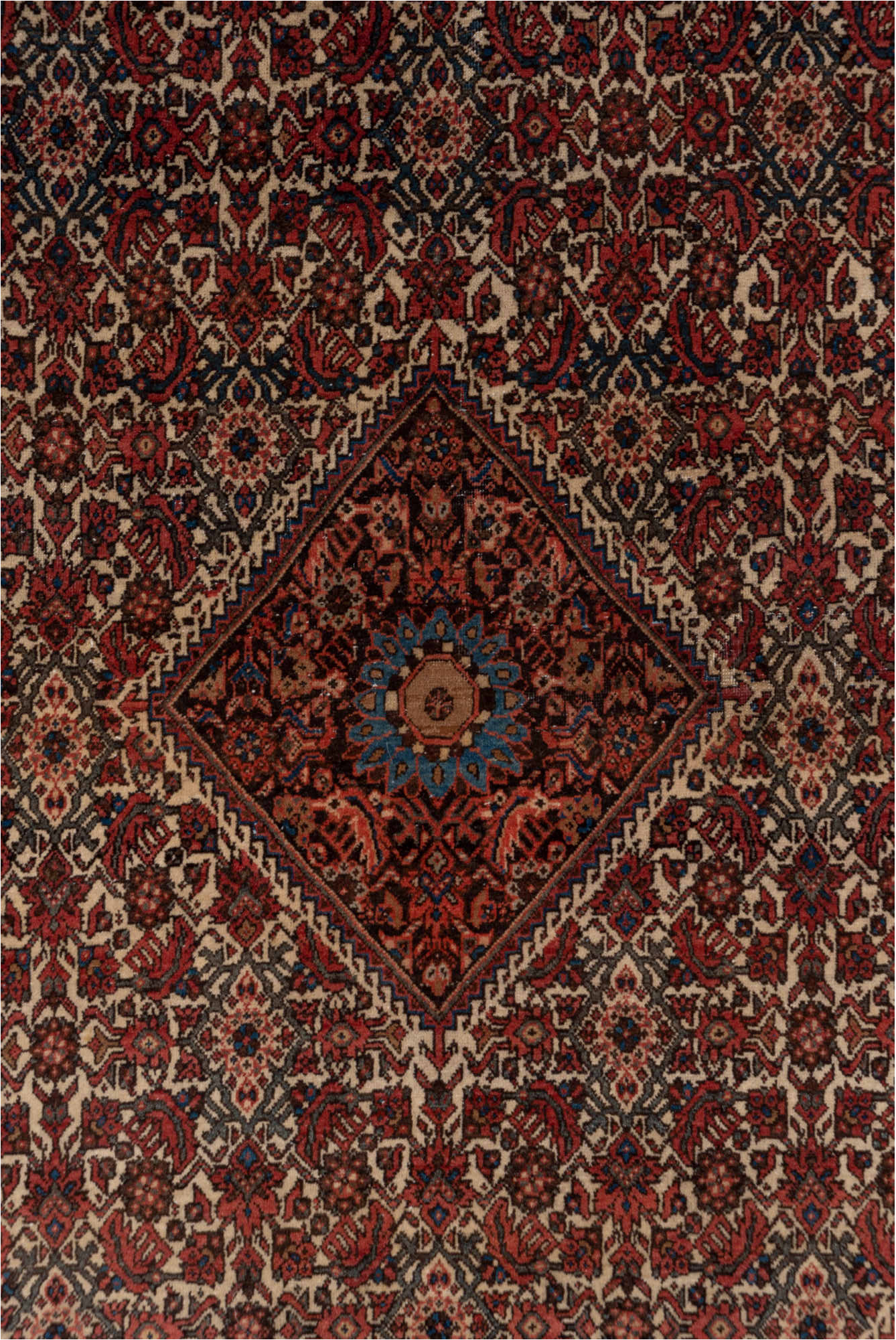 4' x 6' one-of-a-kind handmade vintage Far.Sarouk small size rug. Color palette: black, brown, gray, pink, red