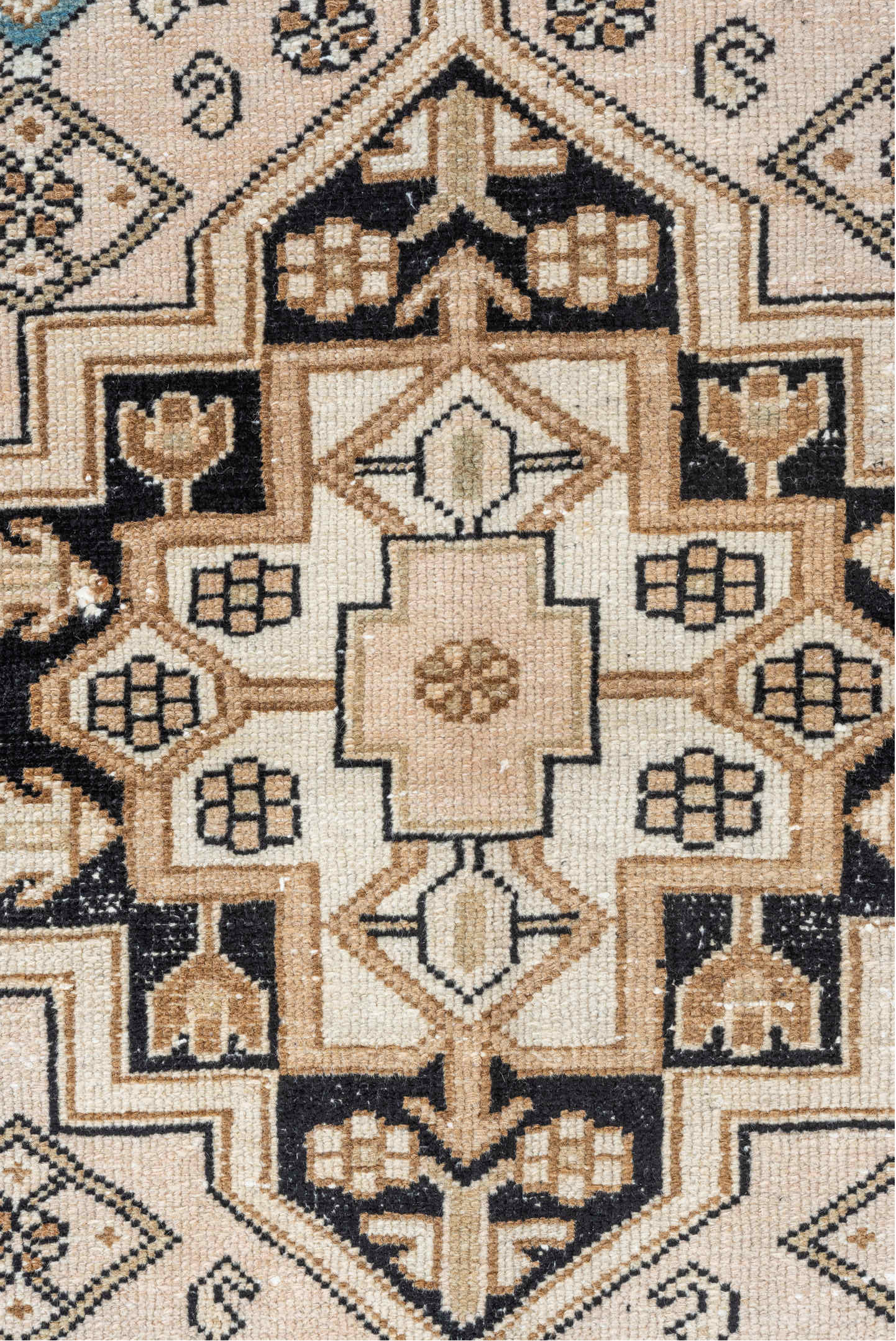 3' x 6' one-of-a-kind handmade vintage Malayer runner rug. Color palette: gray, light gray, black, off-white, blue, silver