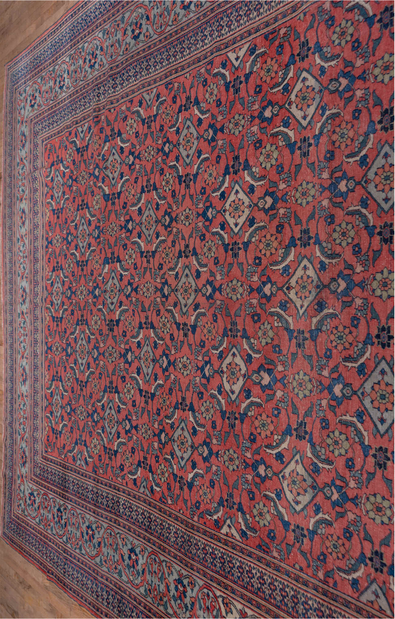 10' x 14' one-of-a-kind handmade vintage Khorassan large size rug. Color palette: blue, brown, dark gray, dim gray, fiord