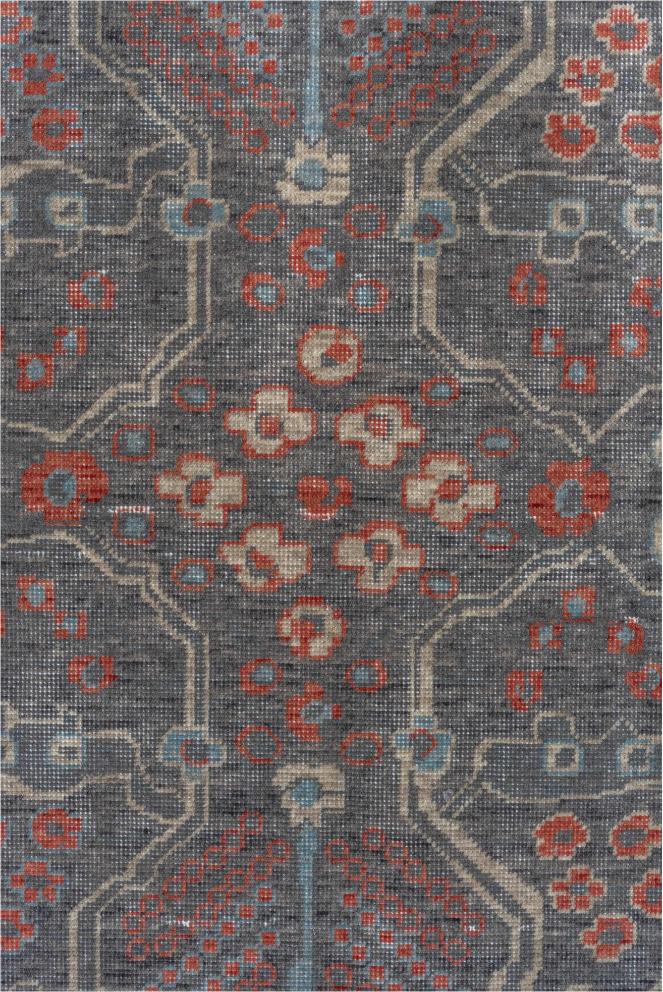 9' x 12' one-of-a-kind handmade vintage Machine large size rug. Color palette: black, brown, charcoal, dark gray, dim gray