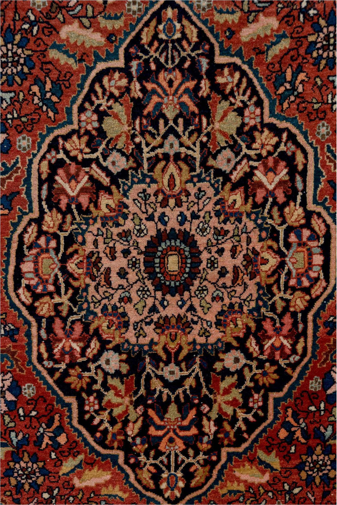 4' x 6' one-of-a-kind handmade vintage Far.Sarouk small size rug. Color palette: black, blue, brown, dark gray, gray
