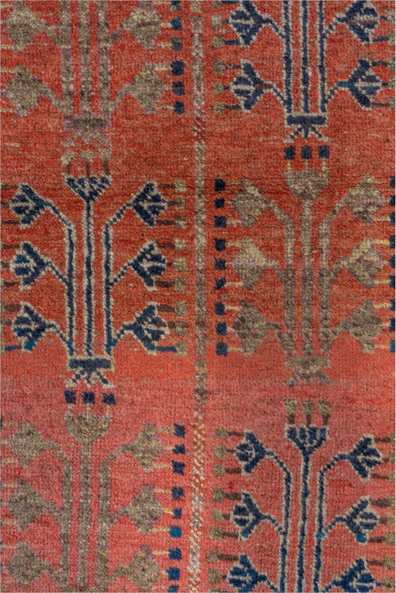 2' x 4' one-of-a-kind handmade vintage Khotan small size rug. Color palette: brown, gray, pink, red
