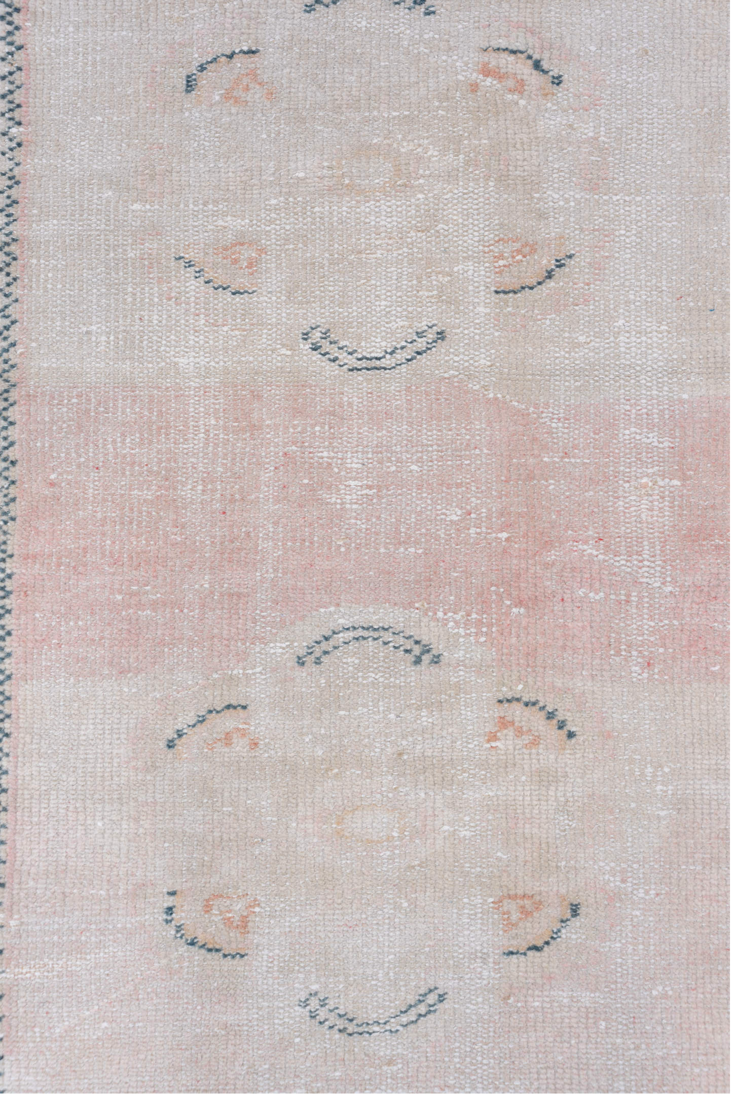 2' x 11' one-of-a-kind handmade vintage Oushak runner rug. Color palette: light gray, off-white, gray, pink, brown