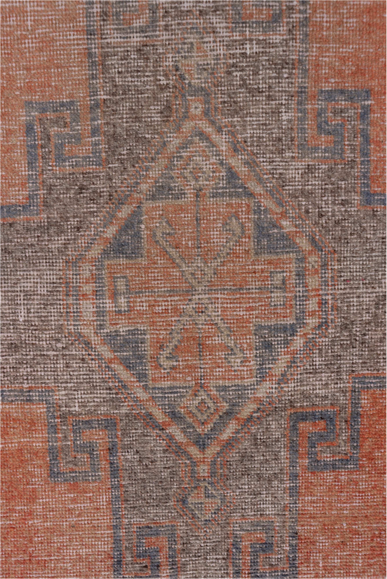 3' x 10' one-of-a-kind handmade vintage Oushak runner rug. Color palette: brown, gray, light gray, pink