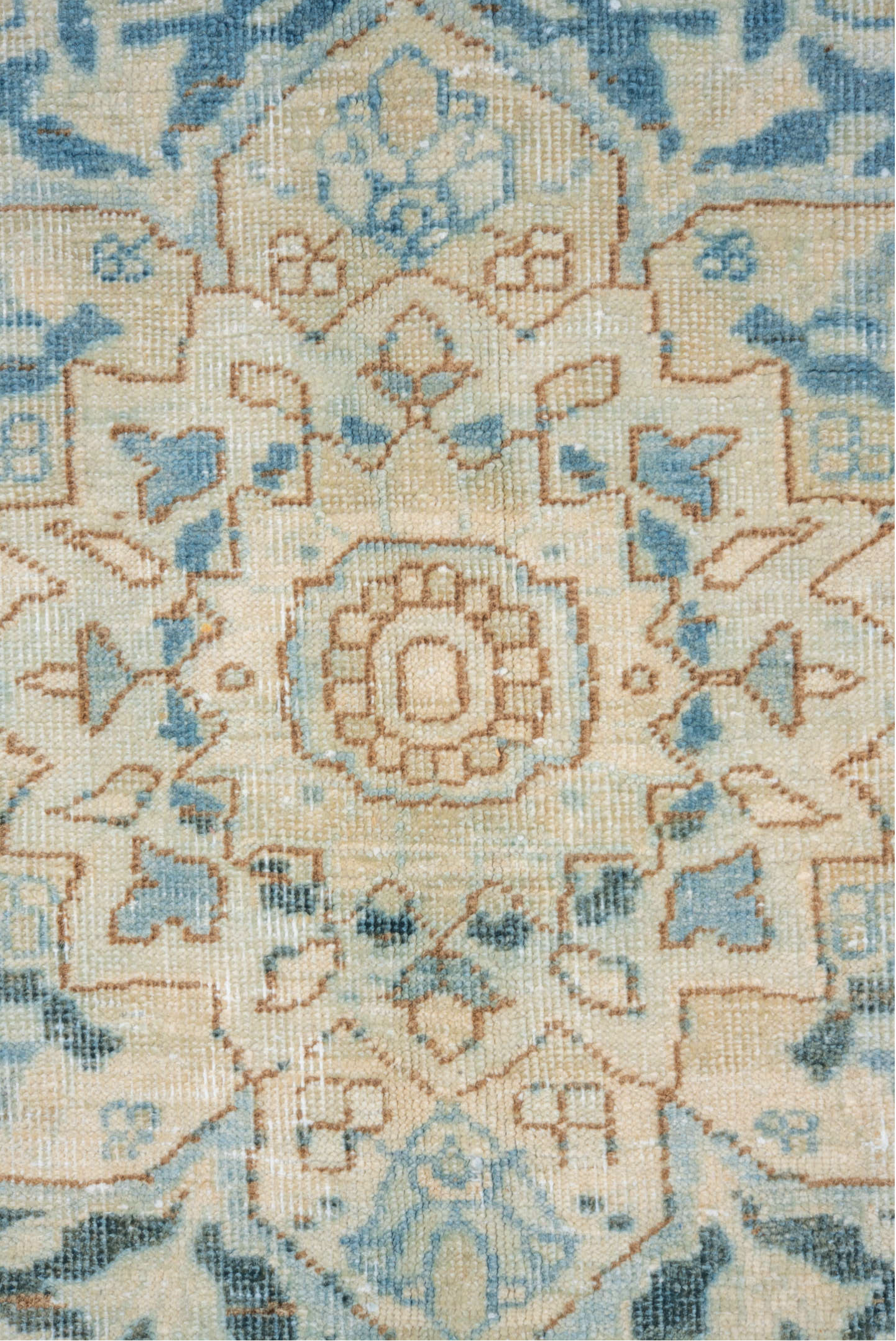 8' x 11' one-of-a-kind handmade vintage Heriz large size rug. Color palette: brown, gray, off-white, light gray, blue, white
