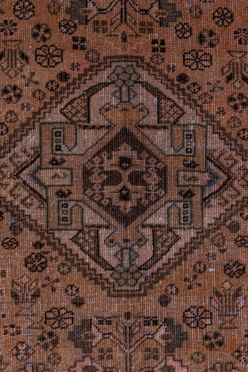 3' x 10' one-of-a-kind handmade vintage Shiraz runner rug. Color palette: pink, gray, brown, black