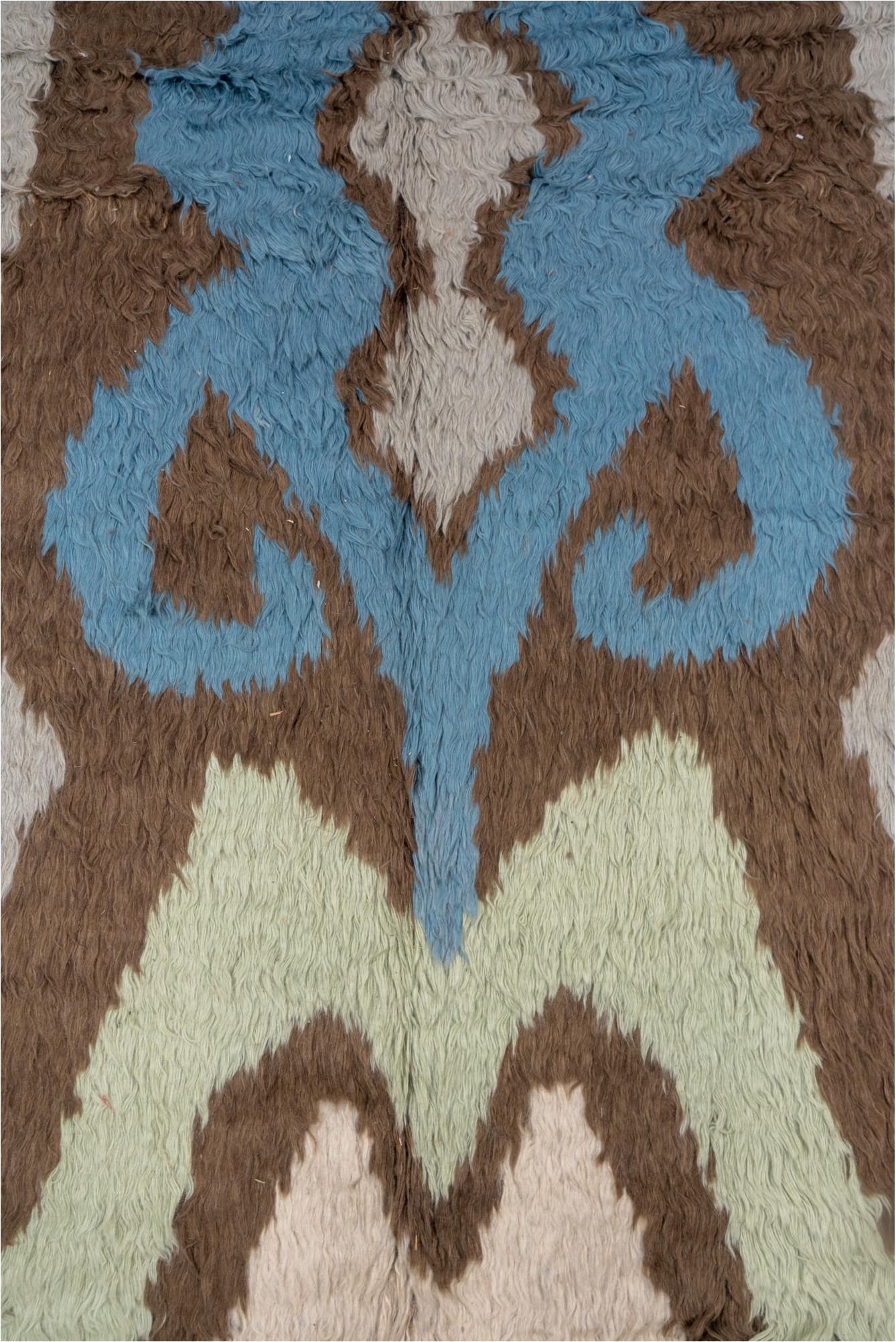 10' x 12' one-of-a-kind handmade vintage Tulu large size rug. Color palette: blue, brown, dim gray, gray, light gray
