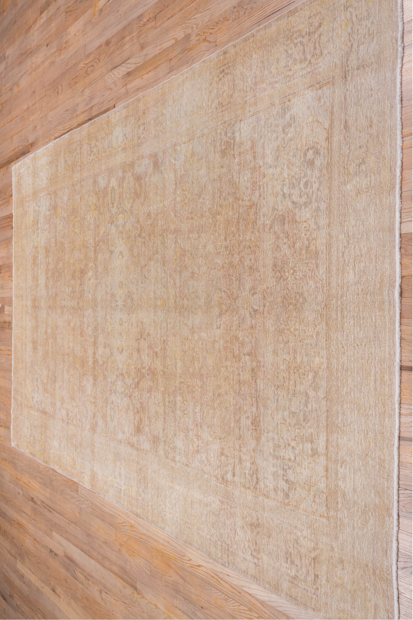 6' x 9' one-of-a-kind handmade vintage Kaisary medium size rug. Color palette: gray, light gray, black, off-white, pink