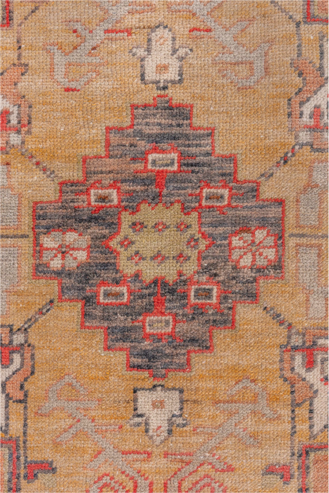 3' x 6' one-of-a-kind handmade vintage Oushak small size rug. Color palette: brown, gray, light gray, off-white, pink, red
