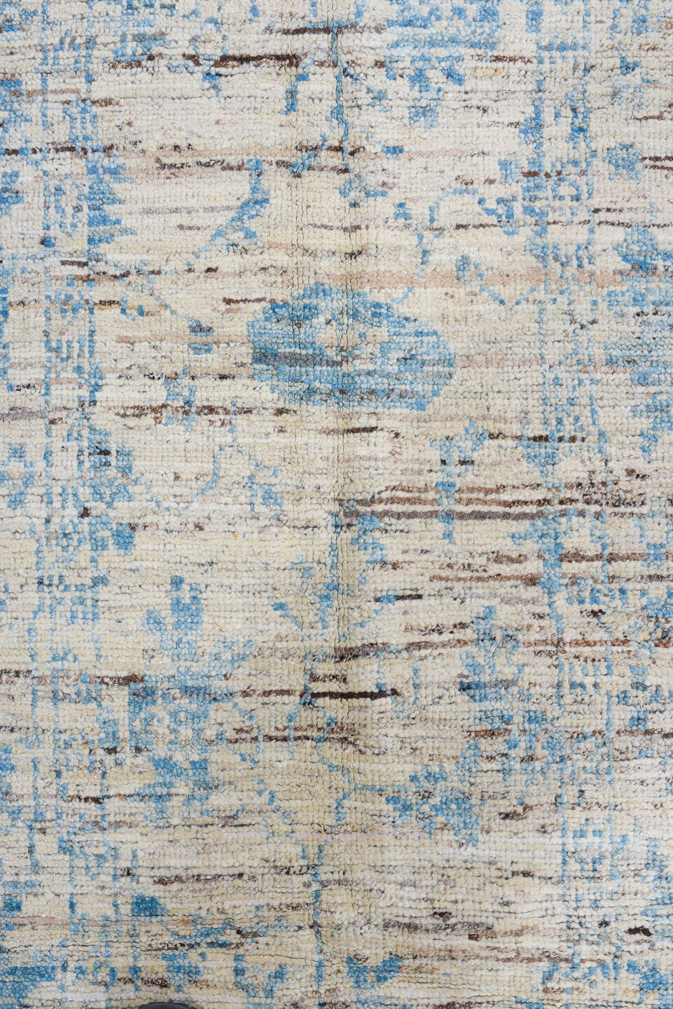 3' x 10' one-of-a-kind handmade vintage Tulu runner rug. Color palette: black, blue, charcoal, dim gray, gray, light blue