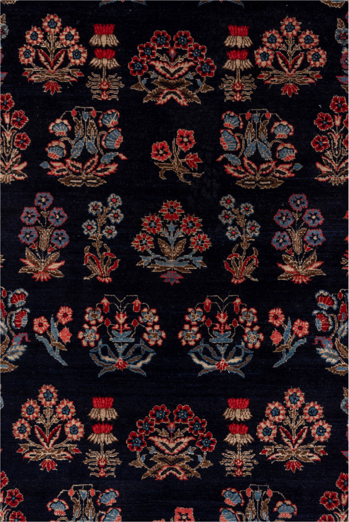 4' x 6' one-of-a-kind handmade vintage Far.Sarouk small size rug. Color palette: black, blue, brown, dim gray, gray, pink