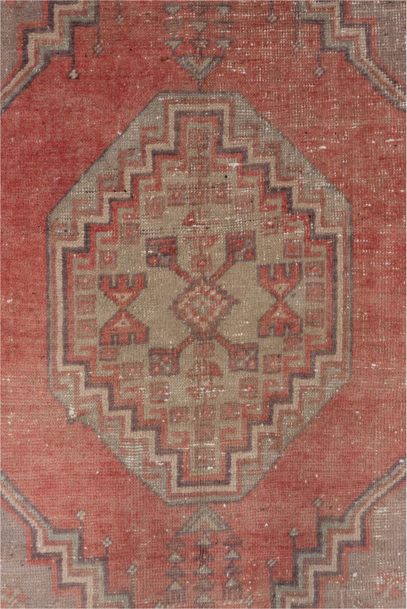 3' x 6' one-of-a-kind handmade vintage Oushak small size rug. Color palette: brown, gray, off-white, pink, snow, white