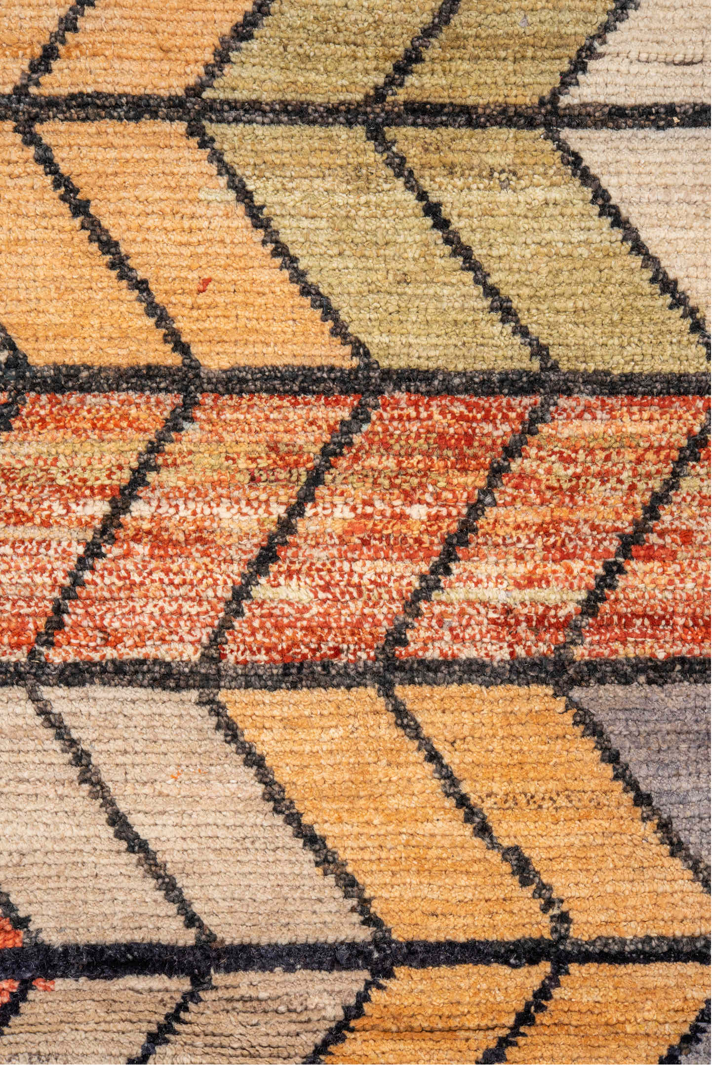 9' x 12' one-of-a-kind handmade vintage Tulu large size rug. Color palette: gray, brown, pink, red, orange, yellow, black