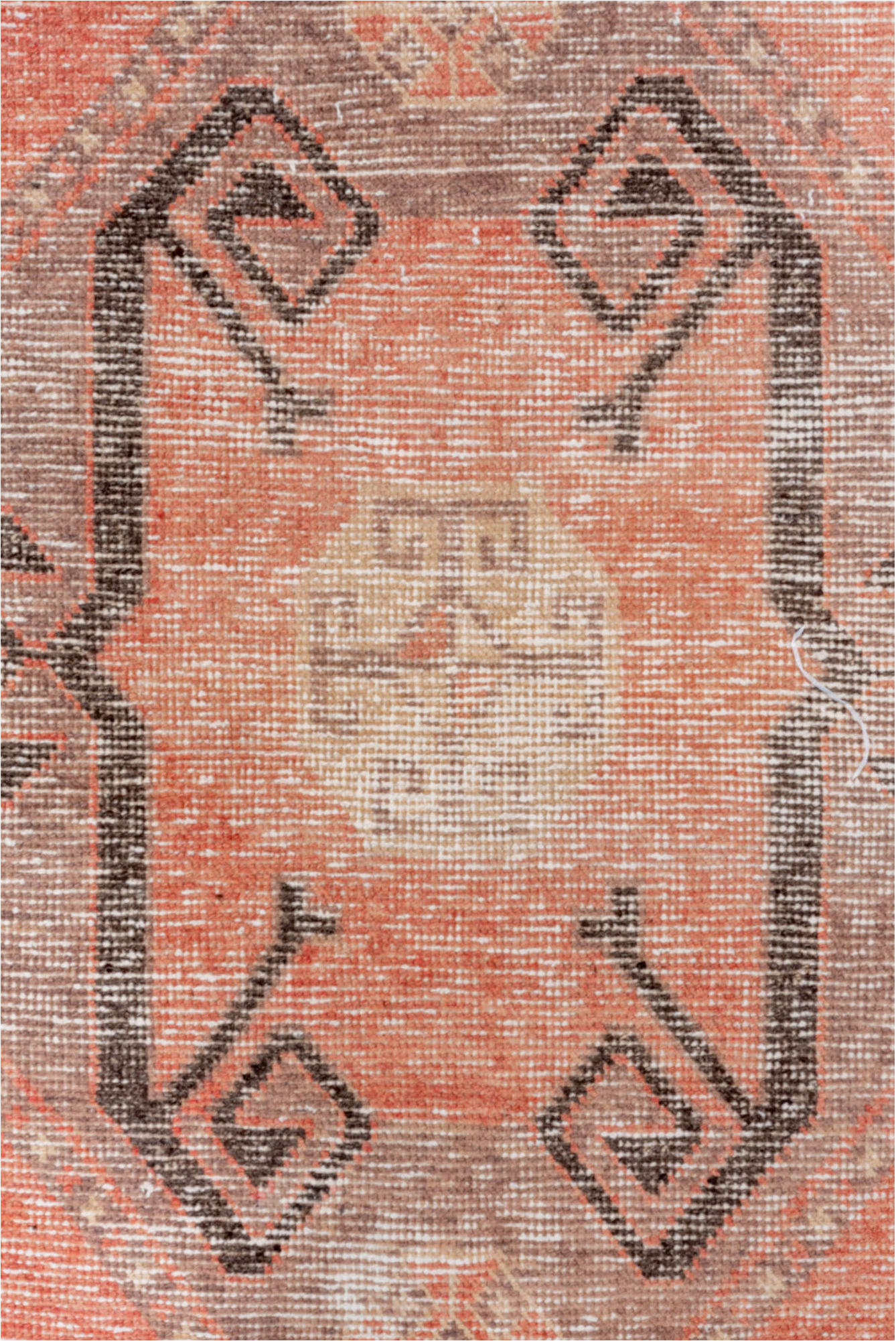 2' x 10' one-of-a-kind handmade vintage Oushak runner rug. Color palette: pink, off-white, orange, brown, white, snow