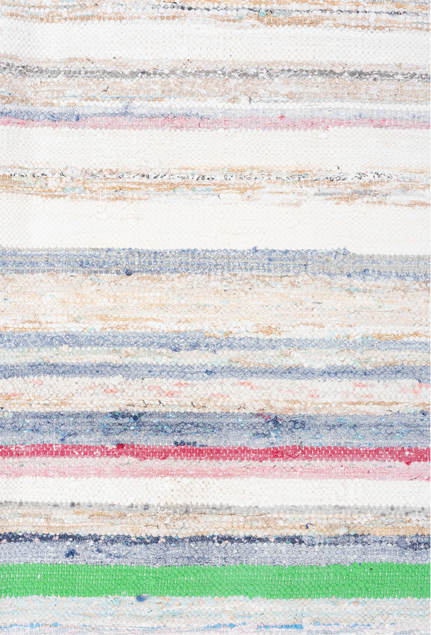 7' x 10' one-of-a-kind handmade vintage Rag Rug large size rug. Color palette: gray, off-white, light blue, light gray, pink