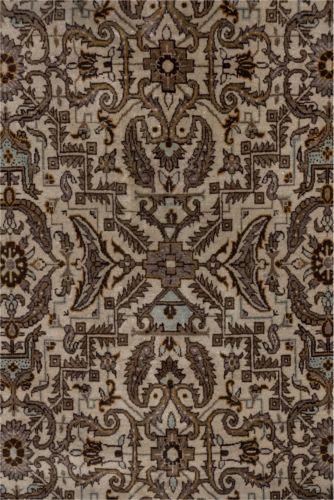 7' x 11' one-of-a-kind handmade vintage Tabriz large size rug. Color palette: brown, gray, pink