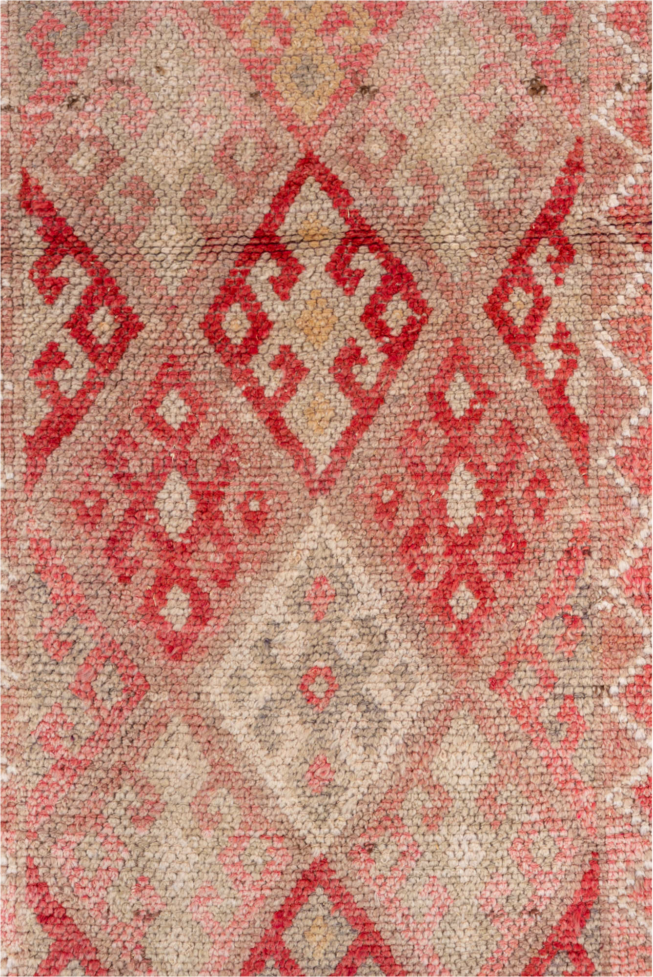 3' x 11' one-of-a-kind handmade vintage Oushak runner rug. Color palette: brown, indian red, off-white, orange, pink, red