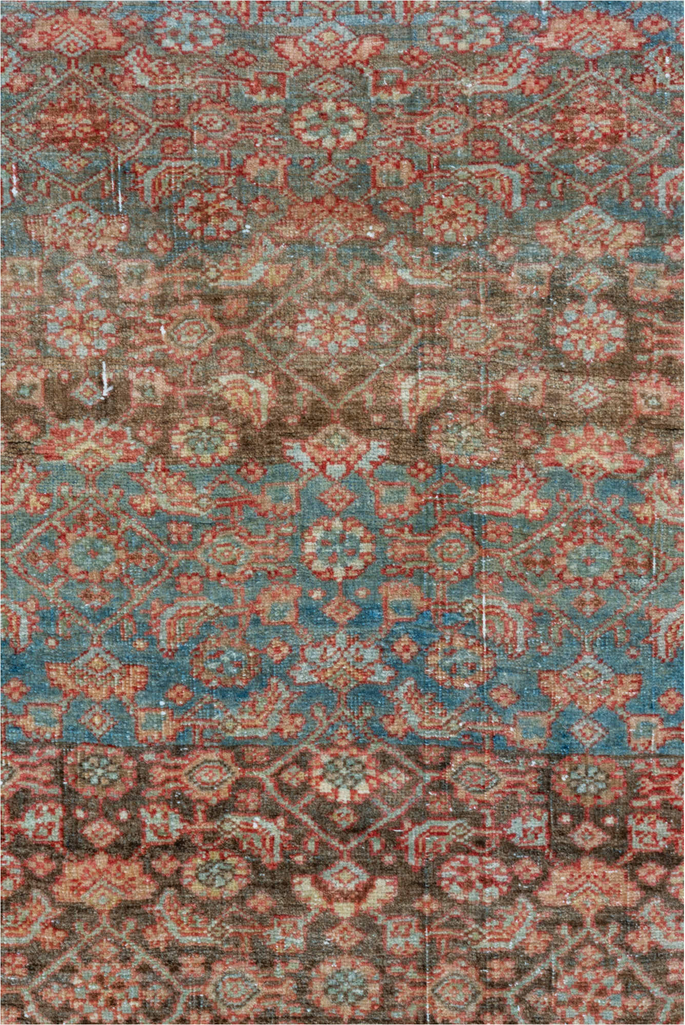 4' x 14' one-of-a-kind handmade vintage Bidjar runner rug. Color palette: pink, gray, light gray, brown, off-white, silver